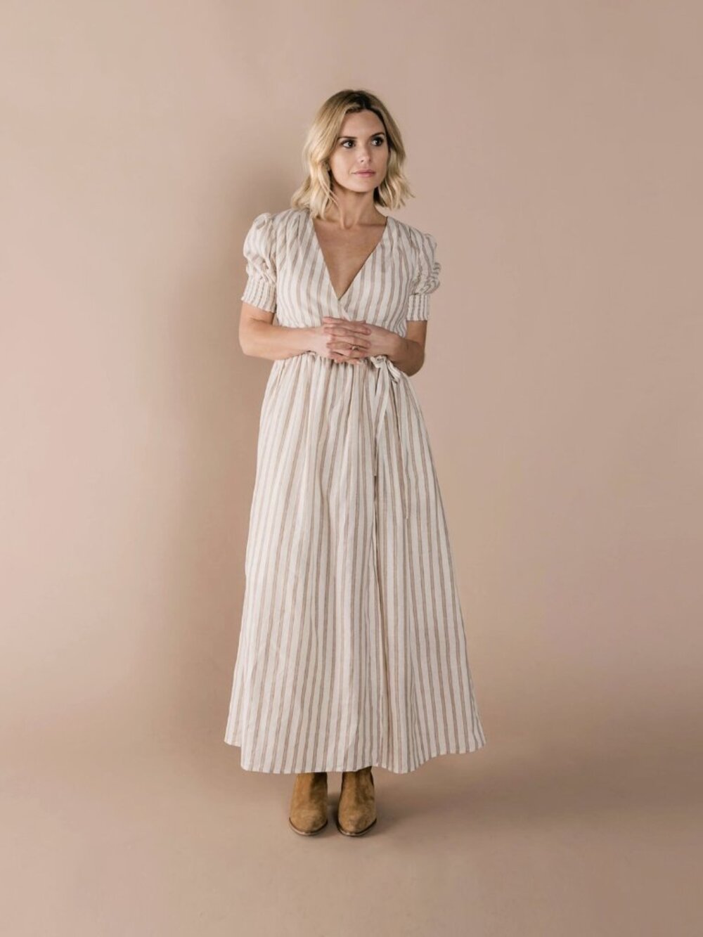 Rileg + Cru Maxi Dress V Neck Linen/Cotton w/ Pockets Women's Size Large
